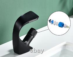 NEW Unique Bathroom Kitchen Sink Basin Faucet Brass Black Hot&Cold Waterfall Tap