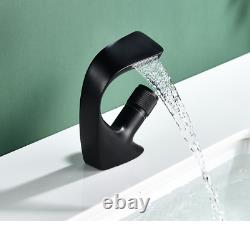 NEW Unique Bathroom Kitchen Sink Basin Faucet Brass Black Hot&Cold Waterfall Tap
