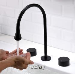 NEW Unique Modern Bathroom Sink Faucet Brass Hot&Cold Mixer Taps 2 handles Black