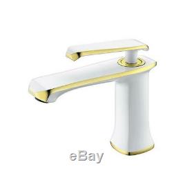 New Bathroom White&Gold Brass Basin Sink Mixer Faucet Single Handle Hot&Cold Tap