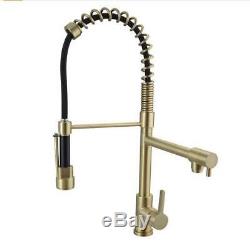 New Brass Deck Mounted Brushed Gold Kitchen Sink Faucet Dual Handles Mixer Tap