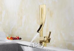 New Fashion Brass Gold Bathroom Kitchen Faucet Single Holes Basin Sink Mixer Tap