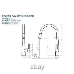 New Kitchen Sink Mixer Tap Pull-Down Galiano Gun Metal Greens Tapware 17520391