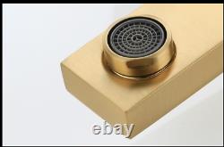 New Wall Mounted Brushed Gold Brass Bathroom Basin Square Sink Tub Mixer Faucet