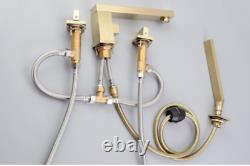 New Waterfall Faucet Bathroom Sink Basin Taps Brass Deck Mounted Bruhsed Gold