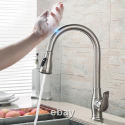 OWOFAN Touch On Kitchen Faucet with Pull Down Sprayer Brushed Nickel Swivel Tap1
