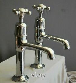 Old Chrome Pillar Taps / Faucets Belfast Kitchen Sink Taps Fully Refurbished
