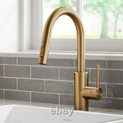 Oletto Single Handle Pull down Kitchen Faucet in Brushed Brass Finish