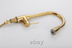 PVD Gold Pull Out Kitchen Sink Faucet Basin Single Handle Deck Mounted Brass Tap