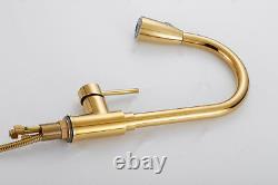 PVD Gold Pull Out Kitchen Sink Faucet Basin Single Handle Deck Mounted Brass Tap