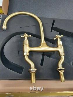 Perrin & Rowe 4192-BR Two Hole Mixer Tap With Crosshead Handles Brass