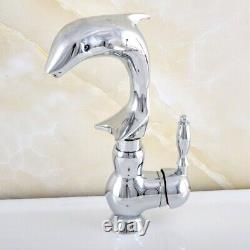 Polished Chrome Brass Animal Dolphin Kitchen Sink Faucet Swivel Mixer Tap fsf853