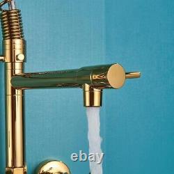 Polished Gold Kitchen Sink Faucet Wall Mount Rotate Double Handle Mixer Wash Tap