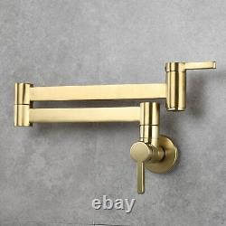 Pot Filler Faucet Wall Mount Brushed Gold Folding Stretchable Kitchen Brass Tap