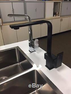 Premium Electroplated MATTE BLACK Square Swivel Kitchen Laundry Basin Sink Mixer