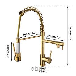 Pull Down Gold Kitchen Sink Mixer Faucet Swivel Tap Single Hole Deck Mounted