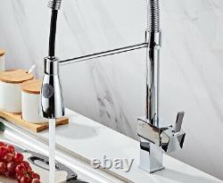 Pull Down Kitchen Sink Faucet 360 Free Rotation Spring Hot Cold Mixer Tap Chrome
