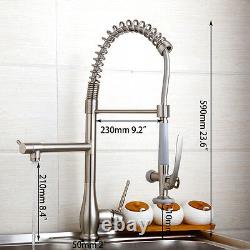 Pull Down Spray Kitchen Sink Faucet Mixer Tap Swivel Single Hole Brushed Nickel
