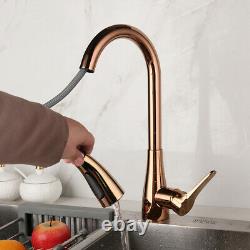 Pull Out Kichen Vanity Sink Swivel Spout Mixer Deck Mount Taps Rose Gold Faucet
