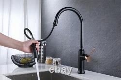Pull Out Kitchen Faucet Black Dual Sprayer Nozzle Rose Gold Handles Mixer Tap