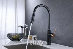 Pull Out Kitchen Faucet Black Dual Sprayer Nozzle Rose Gold Handles Mixer Tap