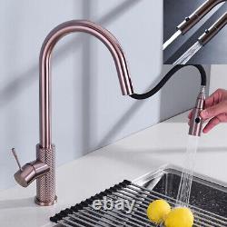 Pull Out Kitchen Faucet Brushed Gray Swivel Single Hole Sink Mixer Brass Tap