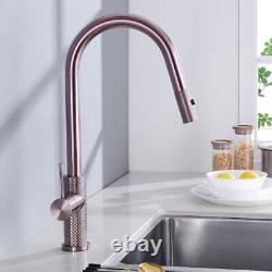 Pull Out Kitchen Faucet Brushed Gray Swivel Single Hole Sink Mixer Brass Tap