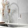 Pull Out Kitchen Faucet Rose Gold And White Sink Mixer Tap 360 Degree Rotation