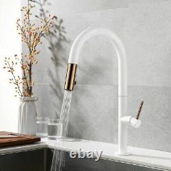 Pull Out Rotation Spray Kitchen Mixer White+Rose gold Single Handle Brass Faucet