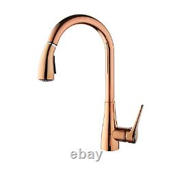 Pull Out &Swivel Kitchen Sink Faucet Single Hole Deck Mount Rose Gold Mixer Taps