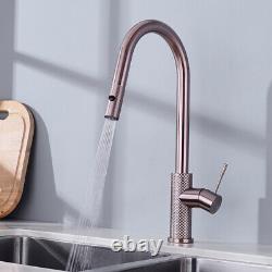 Pull Out&Swivel Spray Rose Gold Kitchen Faucet Single Handle&Hole Mixer Sink Tap
