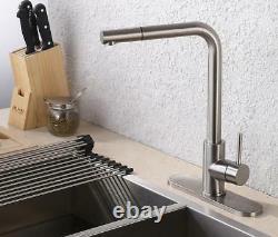 Pull out Spray Kitchen Faucet Brushed Nickel Basin Sink Mixer Tap withCover SUS304