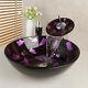 Purple Round Tempered Glass Art Basin Bowl Vessel Sink Mixer Waterfall Faucet