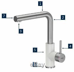 Quadron Angelina Pull Out Kitchen Sink Mixer Tap Stainless Steel White Finish