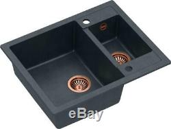 Quadron Morgan 150 Black + Ingrid Kitchen Sink Mixer Tap Set Copper