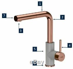 Quadron Morgan 156 + Angelina Pull Out Kitchen Sink Mixer Tap Set Copper Grey