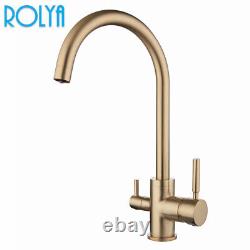 ROLYA Brushed Golden 3 Way Kitchen Faucet Water Filtered Sink Mixer Tap
