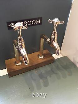 Refurbished Traditional Brass Bib Taps And Upstands Ideal For Belfast Sink L65