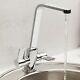 Reginox Chrome Modern Kitchen Sink Mixer Tap Dual Twin Lever Swivel Spout Basin