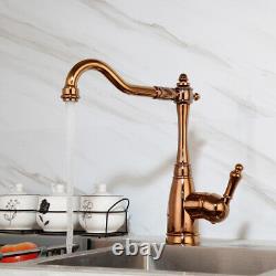 Retro Deck Mount Rose gold Kitchen Sink Faucet Single Lever Swivel Mixer Taps