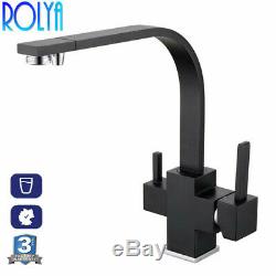 Rolya Tri Flow Kitchen Faucet Square Black 3 Way Water Filter Tap Sink Mixer