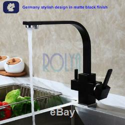 Rolya Tri Flow Kitchen Faucet Square Black 3 Way Water Filter Tap Sink Mixer