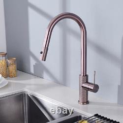 Rose Gold Kitchen Faucet Brass Single Handle Sink Pull Down Sprayer Mixer Tap