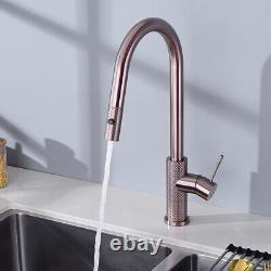 Rose Gold Kitchen Faucet Deck Mount Sink Pull Out Spray Mixer Tap Swivel Brass