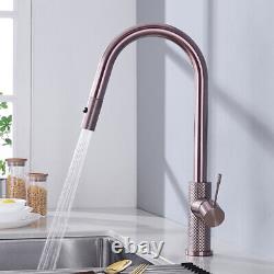 Rose Gold Kitchen Sink Faucet Single Handle Pull Down Sprayer Swivel Mixer Tap