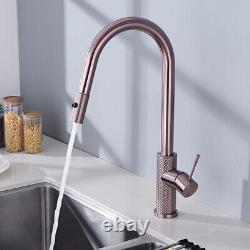 Rose Gold Kitchen Sink Faucet Single Handle Pull Down Sprayer Swivel Mixer Tap