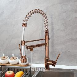 Rose Gold Kitchen Sink Faucet Swivel&Pull Down Spout Brass Mixer Deck Mount Tap
