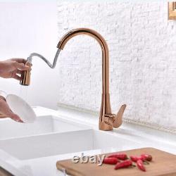 Rose Gold Kitchen Sink Mixer Pull Down Swivel Spout Taps Deck Mounted Faucet