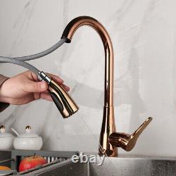Rose Gold Kitchen Sink Mixer Pull Down Swivel Spout Taps Deck Mounted Faucet
