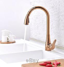 Rose Gold Swivel Spout Kitchen Sink Brass Faucet Pull Out ABS Sprayer Mixer Tap